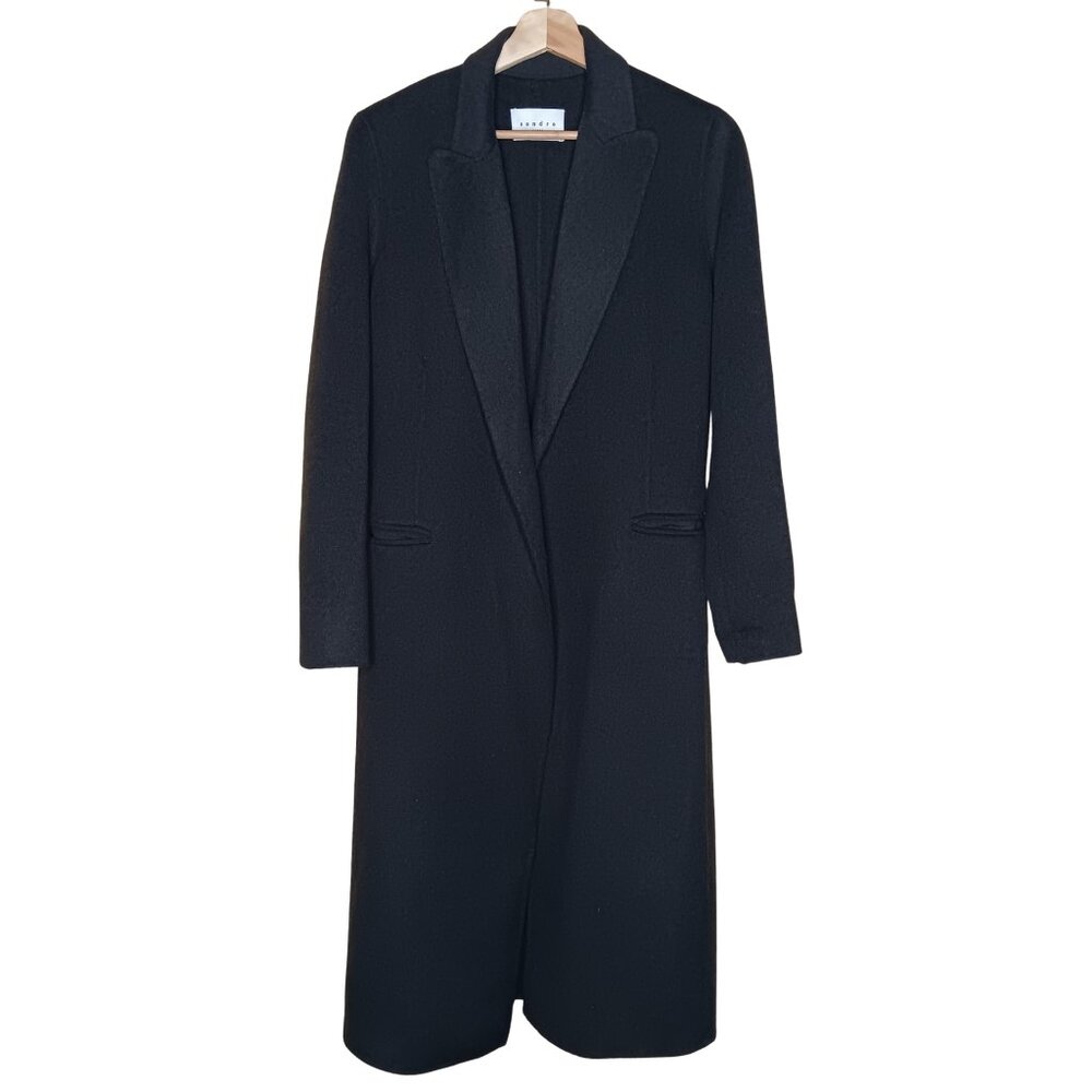 Sandro Wool Blend Long Single Breasted Trench Coat Jacket US 4 Small - Picture 2 of 9